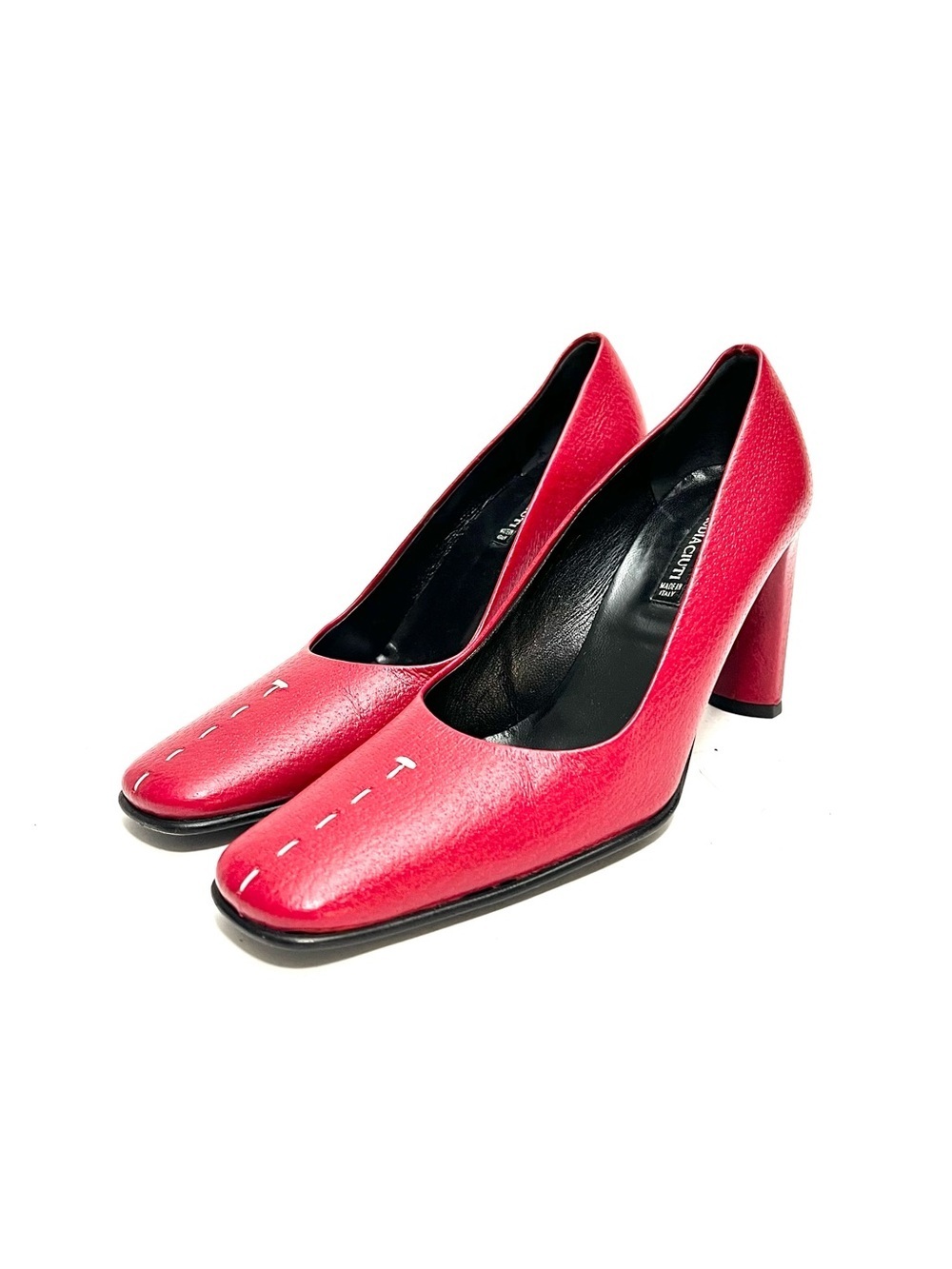 Vintage 1990s lipstick red Italian leather top stitch heels
